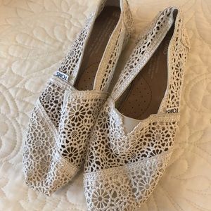Toms Ivory Crochet flats
